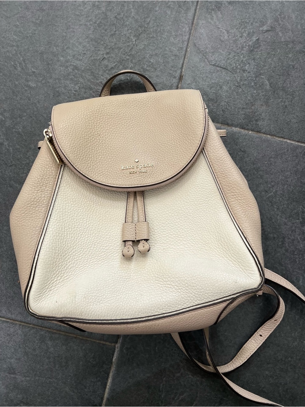 kate spade Two-Tone Cream & Beige Pebbled Leather Backpack